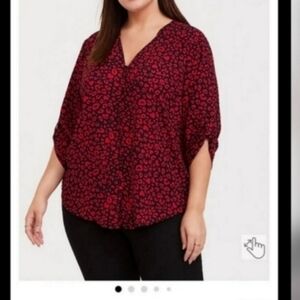 NWOT TORRID 2X Harper Georgette Button-Front 3/4 Sleeve Pullover Blouse
